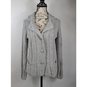 Kenar Womens Medium Cardigan Cable Knit Sweater Angora Rabbit Hair Light Gray